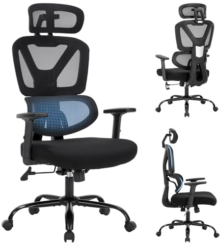 Ergonomic Office Chair,Computer Desk Chair with Adjustable Lumbar Support & 3D Headrest,5D Armrests,90-135° Recline,Breathable Mesh High Back,BIFMA Certified,Home Office Gaming Chair for Adults,Black