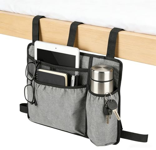 shengxinym Sängorganisatör för spjälsäng, barnvagnsväska, barnvagnsväska, barnvagnsväska för nattduksbord, sovrum, familj och kontor, stor multifunktionskapacitet, 40 x 28 cm, grå