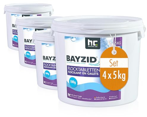 Höfer Chemie 4 x 5 kg Floculant en Galets (100 g) pour Piscine | Élimine les Impuretés Facilement, Galets à Dissolution Progressive pour Filtration à Sable, Eau Claire et Cristalline