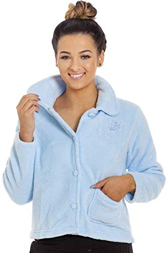 Camille Womens Supersoft Fleece Bed Jacket, Luxury Collared Warm Sleep Coat | Button Up & Long Sleeved, Stay Toasty Warm & Cosy All Night Long, Autumn or Winter Accessory, Wear Over Pyjama Top