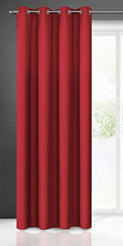 Eurofirany Rita Vorhang Gardine Glatt Schlicht Einfarbig - 8 Ösen Modern Schlafzimmer Wohnzimmer Lounge Kinderzimmer 1 Stück Einzeln, Polyester, Rot, 140X250cm
