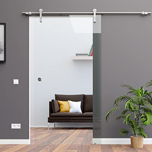 BC-1025A-2: Schiebetürsystem ESG 1025x2175x8mm Dekor C, Klarglas; Edelstahl Laufrollensystem SoftStop; Griffmuschel