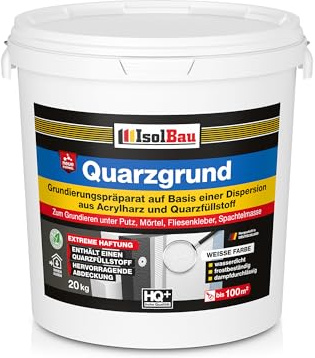 Isolbau Quarzgrund – 20 kg Grundierung für Beton & Holz, Fliesen, Keramik, Fassadenputz - Putzgrund, Fliese auf Fliese, Betongrund, Holzgrund - Wasserdicht, frostbeständig, für innen & außen