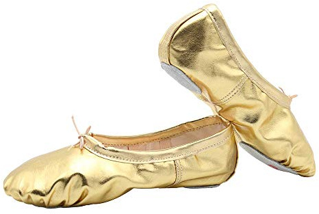 Damen Ballettschuhe Yoga Tanzschuhe Lackleder Ballettschläppchen Geteilte Ledersohle Gymnastik(41, Gold)