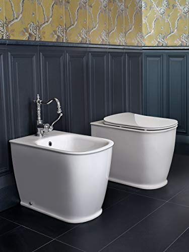 Yellowshop - Sanitari Bagno A Terra Pavimento Filo Muro Mod. Epoca Classico Vaso Wc + Bidet E Coprivaso Soft Close