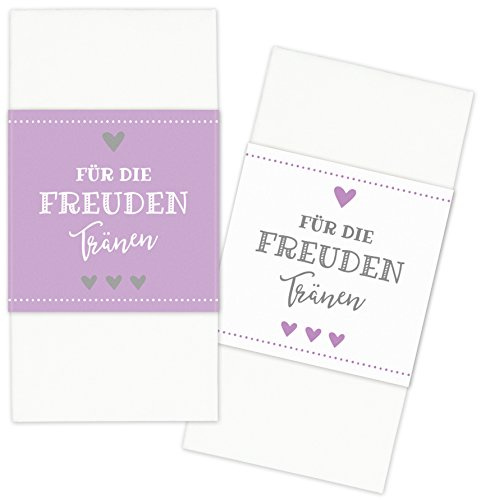 KuschelICH Banderolen Für die Freudentränen zweiseitig mit Klebepunkt zum Verschließen - Taschentuch Banderole Hochzeit Taschentuchhalter (Flieder-Weiss, 100 Stück)