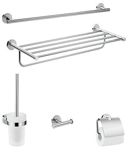 hansgrohe Logis Universal Handtuch-/Toilettenpapierhalter Bad-Accessoire (Ablage, Set 5-teilig, Toilettenbürste mit Halter, Haken) Chrom
