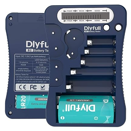 Battery Tester, Dlyfull LCD Display Universal Battery Checker for AA AAA C D 9V CR2032 CR123A CR2 CRV3 2CR5 CRP2 1.5V/3V Button Cell Batteries, 1x AAA Batteries Included