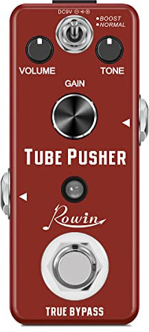 Rowin Tube Pusher Guitar Pedal Valve Combo Simulator Pedal with Boost and Normal Modes for Electric Guitar Bass True Bypass LEF-328