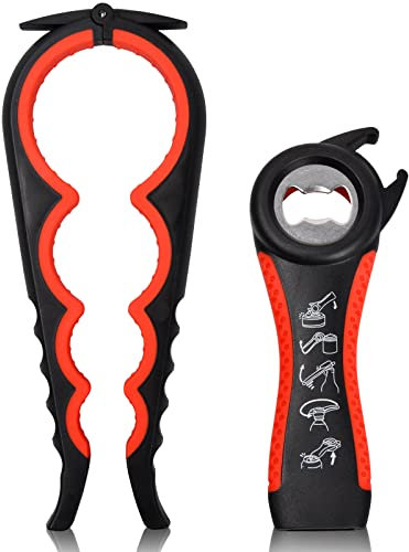 Vesaneae 2Pz Apribarattoli Multifunzione, Apriscatole a Mano, Gomma Apriscatole Antiscivolo, Apri Bottiglia 5-in-1, Pinza per Barattoli, Apribottiglie Universale per Bambini Anziani l'artrite e Donne