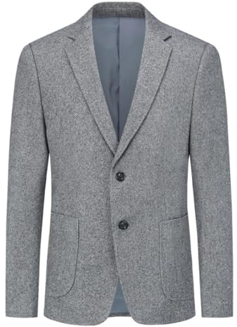 Allthemen Herren Blazer Tweed Winter Sakko Regular Fit Streifen Anzugjacke Sportlich 2-Knopf Grau 3XL
