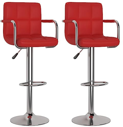 vidaXL 2X Taburetes de Cocina Casa Pub Bistró Restaurante Mostrador Asiento Reposapiés Silla Alta Bar Ajustable Cuero Sintético Rojo Vino Tinto