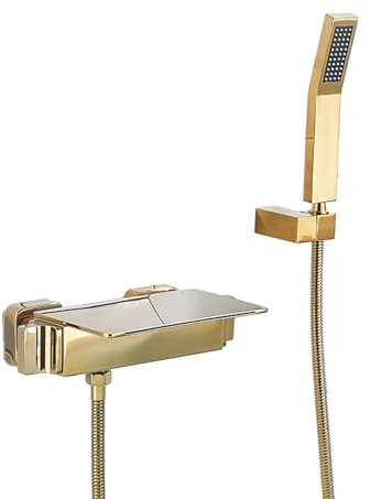 XJTNLB Duscharmatur Mischbatterie Dusche Wasserfall Armatur Dusche Einhebel Wannenarmatur mit Brause Wasserhahn Mischbatterie Badewanne für Badezimmer, Duscharmatur Gold