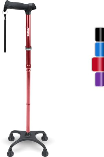 Rehand Bastón cuádruple, bastón con mango ergonómico Ever y elegante base de 4 puntas para mayor estabilidad, bastones ajustables para hombres y mujeres diestros o zurdos y personas mayores [rojo]