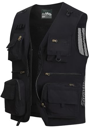 MeiLayM Uomo Multi-Tasca Gilet All'aperto Pesca Leggero Traspirante Senza Maniche Asciugatura Rapida Giacca Lavoro Sport Giubbino Caccia Fotografi Nero, S