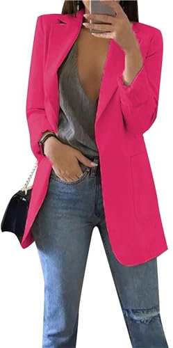 ZICUE Donna Blazer Abiti Aperti Davanti Manica Lunga Slim Fitted Giacca Casual Lavoro Ufficio Giacca Blazer con Tasche Rosa M
