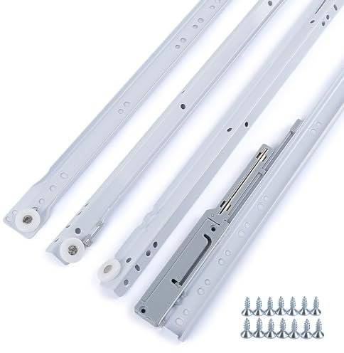 Molvyan 1 Paar sanft schließende Schubladenschienen unten Montage 40,6 cm Schrankschubladenschienen Unterbau selbstlangsam schließende Schubladenschienen und Schienen Ersatz-Kit mit leisen Nylonrädern