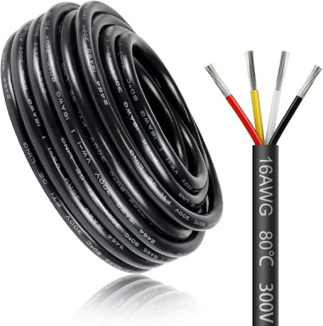 Elektriskt kabel 10 meter 16 AWG 4x1,5mm² med 4 ledare, flexibelt tennkoppar, låg impedans, kompatibel med LED-matning 5V / 12V / 24V, hög temperaturbeständighet