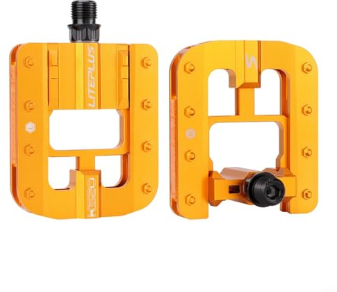 Sileduove 1 Pair Bicycle Pedals Folding Pedals Aluminium Pedals Folding Pedals Aluminium Alloy with Cleats (Gold)