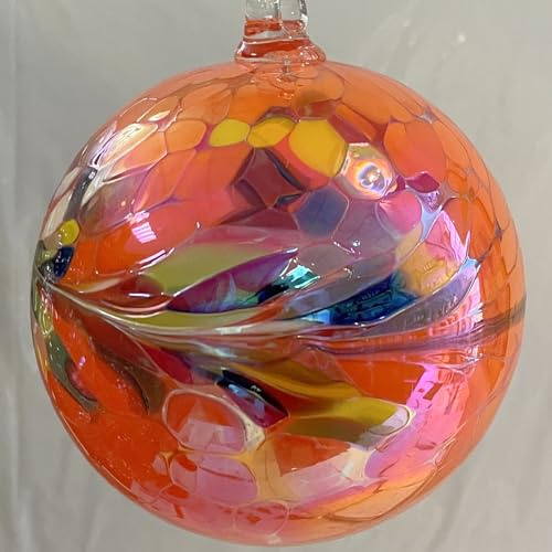 Kugel zum hängen Glaskugel Ornament orange bunt Fensterdekoration mundgeblasenes Kristallglas Durchmesser ca. 15 cm
