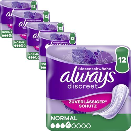 Discreet Inkontinenz-Einlagen Normal Pads Damenbinden 12 STÜCK x 5 Packungen