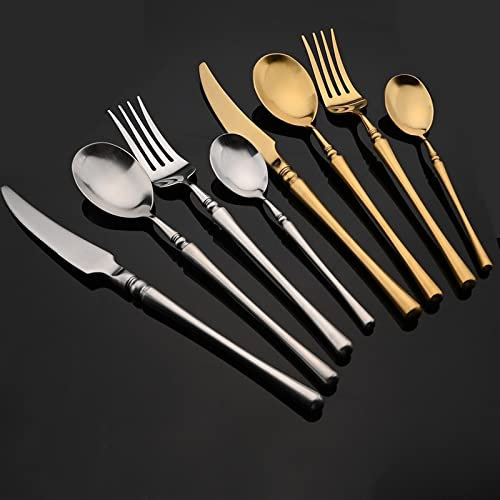 1/2/4/6 ensemble de vaisselle noir/or mat, ensemble de couverts en acier inoxydable 304, couteau, fourchette, cuillère, argenterie (couleur : argent, taille : 1 ensemble) (noir, or 4 ensembles)