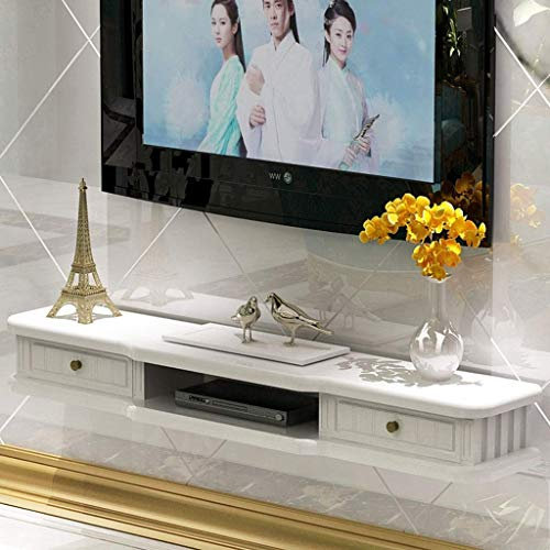 Schwebendes Regal, Wandregal, schwebender Schrank, Wandhintergrund, Lagerregal, Ständer mit offenem Regal und Schublade, DVD-Satellitenbox, Kabelbox, Spielekonsole, Medienunterhaltungskonsol