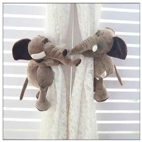 2 Stück Dschungel Tier Vorhang Schnalle niedlich Vorhang Band kreativ Vorhang Krawatte elastische Seil Schnalle Wohnzimmer Schlafzimmer Kinderzimmer Dekoration (Elefant,29 cm)