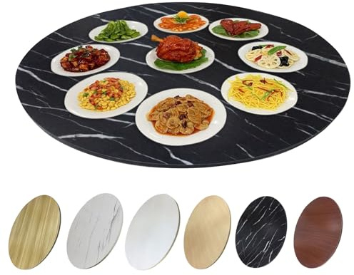 Grand plateau de service rotatif à 360° Ø 100 cm, plateau de service rond en bois avec roulements pivotants, robuste, lisse et élégant pour la cuisine ou l'hôtel (noir)