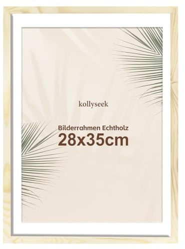 kollyseek Bilderrahmen 28x35cm Echtholz mit Passepartout Kieferholz Fotorahmen mit Bruchsicherem Acrylglas platten zimmer deko