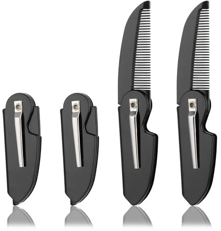 4 Pack Folding Mustache Comb Portable Beard Comb Fine Teeth Beard Brush Plastic Mustache Brush Small Pocket Comb for Men Mustache Hair Care Styling Grooming