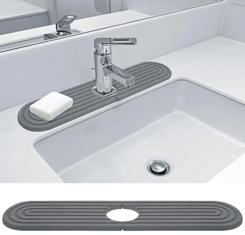 AYSYR Kieselgur Abtropfmatte Spüle, Wasserhahn Spritzschutz, Schmal Abtropfmatte Geschirr, Wasserhahn Absorbierende Matte mit Schleifpapier, für Küche Badezimmer (Grau, 45×10cm)