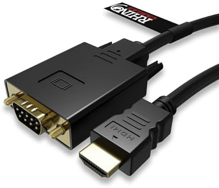 rhinocables HDMI Male to VGA Male Cable (1m) VGA to HDMI Adapter & Converter, PC & Laptop to Monitor Lead with Gold Plated Connectors | Crisp 1920x1080 Resolution, Digital to Analogue Conversion (1m)