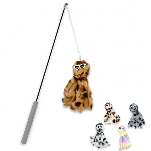 ZAYLUMO Interaktiv kattleksaks set – 50 cm kattstav med plastsvamphandtag & metallaxel + 5 färgglada bläckfiskersättningshuvuden, inomhusberikning och heminredning