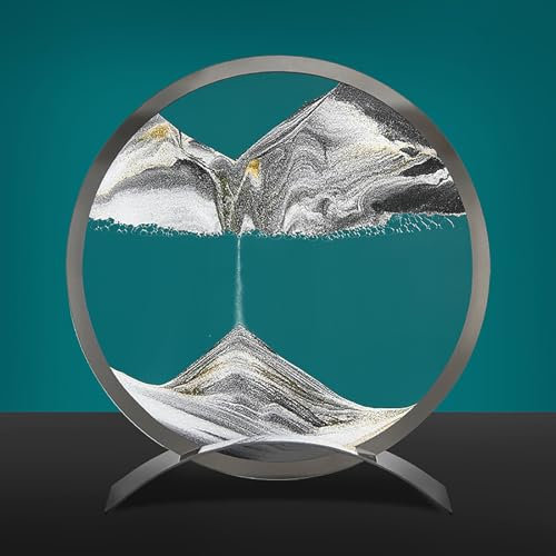 Bewegende Sandkunst Dekor, Bewegung Sand Art Bild in Bewegung, 3D Sanduhr Tiefsee Sandscape Rund Glas 3D Tiefsee Sandscapes für Schreibtischdekor(Black,10IN)