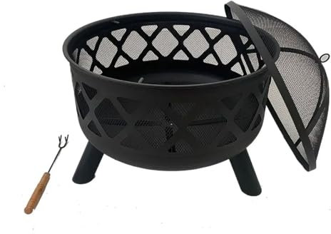 Neo Grande braciere nero per esterni, braciere da giardino, patio, griglia, coperchio, attizzatoio, barbecue, legna a carbone, falò, campeggio