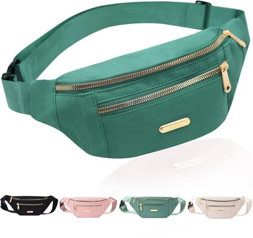 Bauchtasche für Damen Herren, Stylisch Verstellbarer Gürteltasche Lässige Hüfttasche mit 3 Reißverschlusstaschen für Radfahren Joggen Wandern Camping Outdoor Sport (Grün)