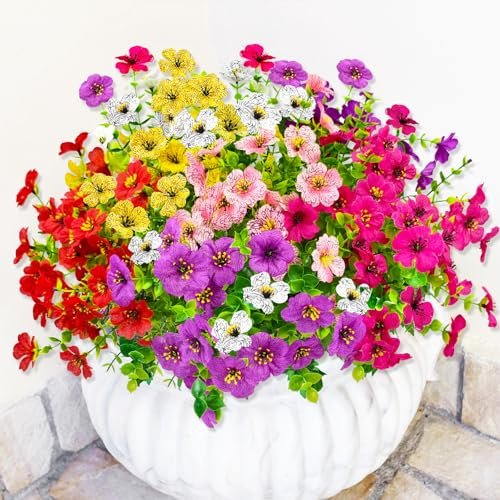 ROLLWAY 9 Bündel Kunstblumen Outdoor Wetterfest Künstliche Blumen Balkon