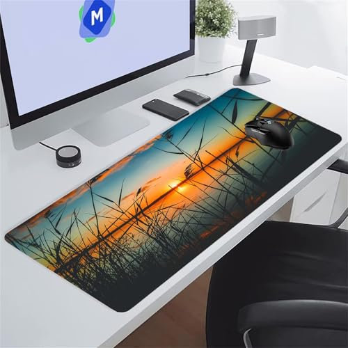 TengYuer Mouse Pad Large Gaming Mouse Mat 47.2x23.6x0.08 inch XL Extended Desk Mat Gaming Keyboard Mousepad Big Desk Pad with Non-Slip Base and Stitched Edge for Office/Gaming (Sunset Reeds)
