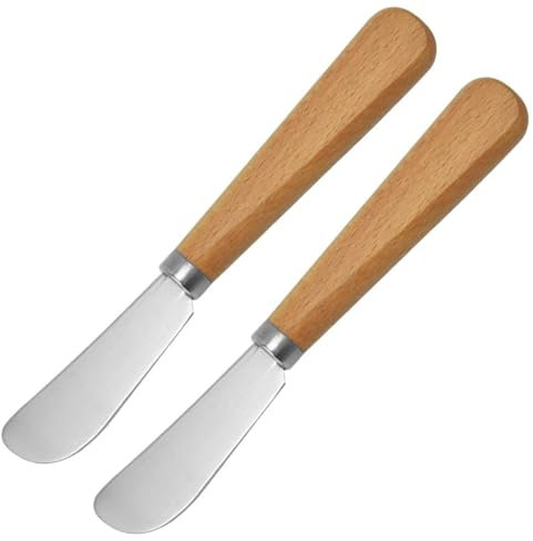 Paicreate 2 Pcs Butter Knives, Butter Spreader with Wood Handle, Stainless Steel Butter Knives, Ideal for Bagels, Sandwiches (6.8 Inches)