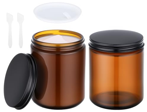 Segbeauty Contenant Cosmetique Vide, 2 Pièces 250g Pot Ambre, Protection UV, avec Couvercle Noir, Pot Cosmetique en Verre, pour Crème, Lotion, Huiles essentielles