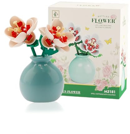 Altaroo Bausteine Blumen, Klemmbausteine Blumen Hibiskus mit Vase Geschenk für Mädchen Frauen, Valentinstag, Hochzeit oder Muttertag, Home und Zimmer Deko