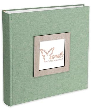 Mareli Album Fotografico 31X31 80 pagine con velina Copertina in tessuto di Lino con portafoto in legno in copertina