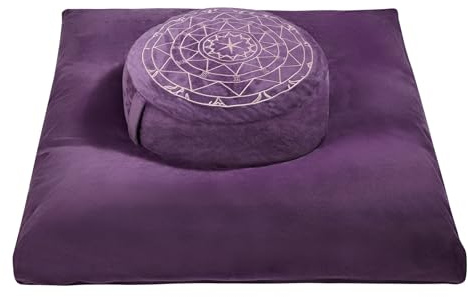 Zafu & Zabuton Meditation Cushion Set - Buckwheat Hull & Memory Foam Pillows, Ergonomic Support for Yoga, Mindfulness - Organic Velvet Cover, Large Size, Durable Comfort (Purple)
