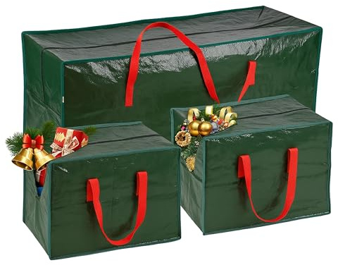 ALDEFY Christmas Tree Storage Bag - Fits Up to 6ft and 7ft Tall Artificial Trees - Extra Large Holiday Xmas Tree Bag with Durable Reinforced Handles & Dual Zipper (GREEN 3PCS)