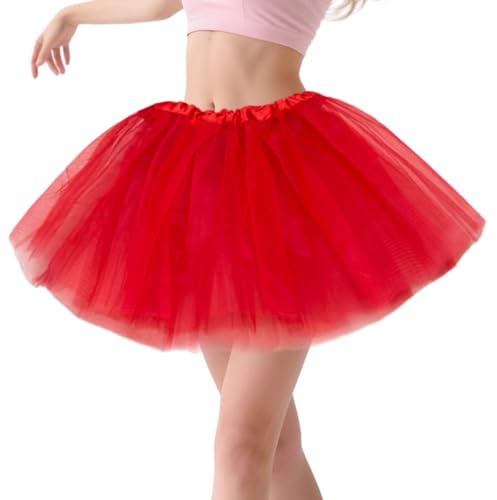 Tutu Skirts Women Red- Tulle Skirt with Lining Layered Neon Tutu Skirt Fancy Dress 80s Fancy Dress Ballet Dance Skirt for Girls Women 90s Party Outfit Halloween Christmas Carnival Party Costume