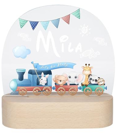 S SUNINESS Personalisierte Nachtlicht Baby LED Nachtlampe für Kinderzimmer, Schlummerlicht für Babys, Geschenk zur Taufe & Geburt (Zug)