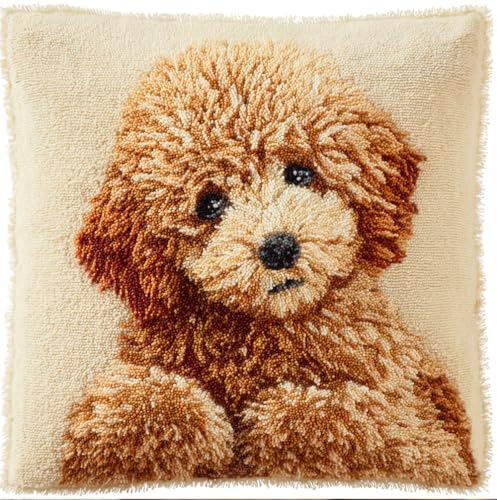 Taxpy Knüpfkissen Set Pudel 43X43Cm Knüpfkissen Set Für Anfänger Erwachsene Oder Kinder Zum Selber Knüpfen,Diy Knüpfteppich Knüpfpackung