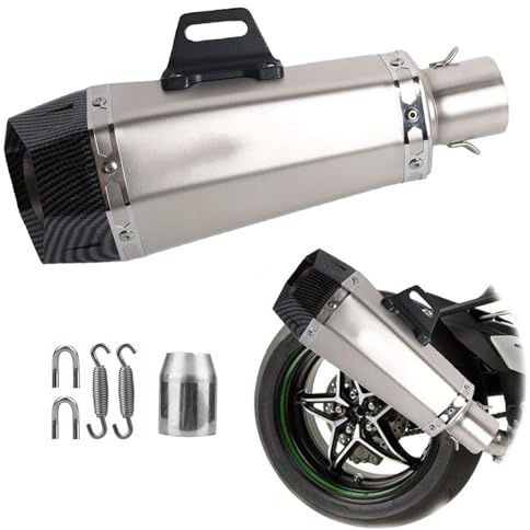 SEYXF Tubo di Scarico per Moto 1 Silenziatore Universale per Moto Conico Esagonale Piccolo, Calibro 51 Mm, con Adattatore 38-51 Mm(Silver)