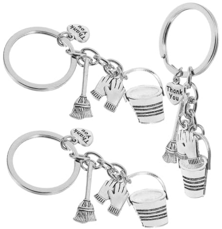 minkissy 3pcs Thank You Keychain Housekeeping Accessory with Water Bucket Broom Gloves Charms Lightweight Gratitude Housekeepers Cleaning Professionals